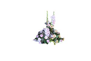 Blommor till begravning Tumba - Beställ blommor till begravning - Låg dekoration med rosa och grönt
