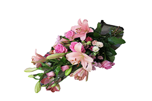 Blommor till begravning Tumba - Beställ blommor till begravning - Sorgbukett rosa toner med vita liljor