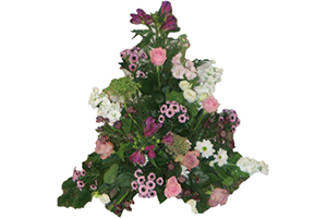 Blommor till begravning Tumba - Beställ blommor till begravning - Stående sorgdekoration vitt rosa och lila