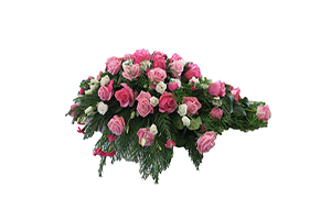 Blommor till begravning Tumba - Beställ blommor till begravning - kistdekoration i rosa toner till begravning